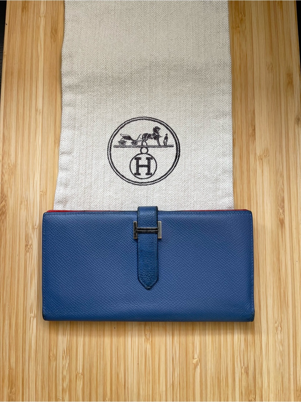 Authentic Hermes Epsom Bearn Soufflet Bicolour Leather Bifold Long Wallet